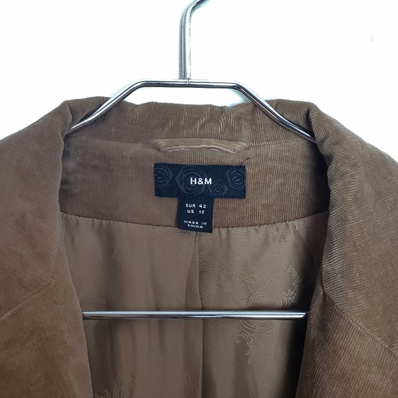 H&M Brown Corduroy Lined Button Down Blazer Jacket Size: 12 - Picture 2 of 5